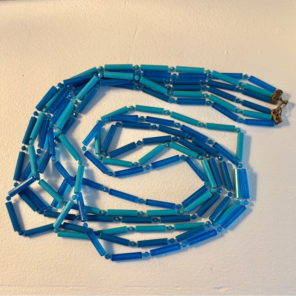 Vintage Blue Multi-Strand Necklace - 52" Long
